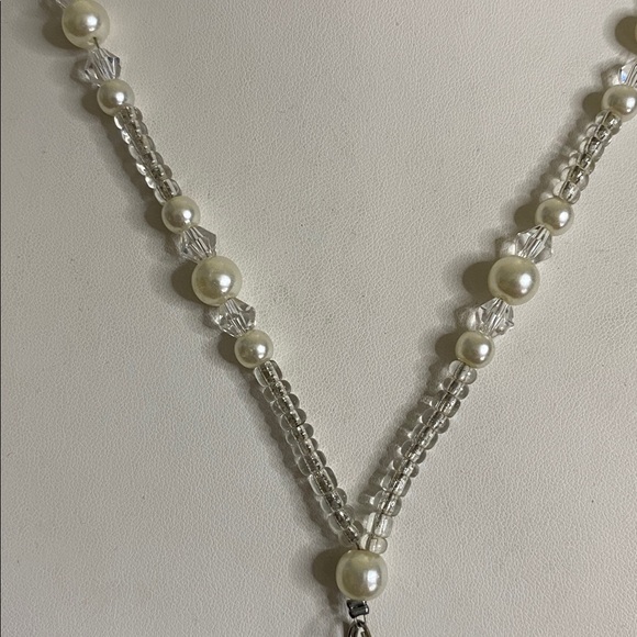 Vintage Magnifying glass necklace with glass and crystal beads and faux pearl - Picture 7 of 8